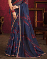 Vishal Prints Navy Blue Fancy Chiffon Saree With Foil Print And Zari Border