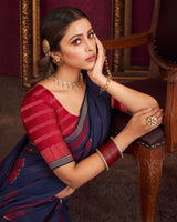 Vishal Prints Navy Blue Fancy Chiffon Saree With Foil Print And Zari Border