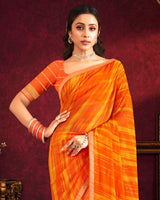 Vishal Prints Dark Orange Fancy Chiffon Saree With Foil Print And Zari Border