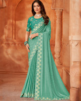 Vishal Prints Dark Spring Green Designer Fancy Chiffon Saree With Embroidery Diamond Work And Cut Work Border