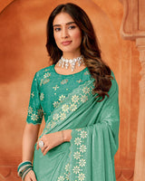 Vishal Prints Dark Spring Green Designer Fancy Chiffon Saree With Embroidery Diamond Work And Cut Work Border