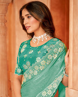 Vishal Prints Dark Spring Green Designer Fancy Chiffon Saree With Embroidery Diamond Work And Cut Work Border