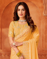 Vishal Prints Rajah Orange Designer Fancy Chiffon Saree With Embroidery Diamond Work And Cut Work Border