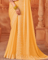 Vishal Prints Rajah Orange Designer Fancy Chiffon Saree With Embroidery Diamond Work And Cut Work Border
