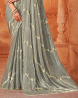 Vishal Prints Granite Grey Designer Fancy Chiffon Saree With Embroidery Diamond Work And Cut Work Border