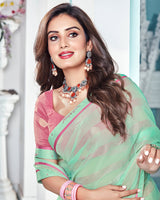 Vishal Prints Shadow Green Printed Chiffon Saree With Fancy Border