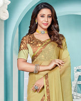 Vishal Prints Tan Printed Chiffon Saree With Fancy Border