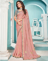 Vishal Prints Salmon Printed Chiffon Saree With Foil Print And Fancy Border