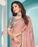 Vishal Prints Salmon Printed Chiffon Saree With Foil Print And Fancy Border