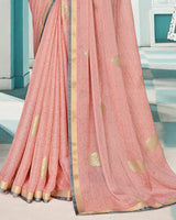 Vishal Prints Salmon Printed Chiffon Saree With Foil Print And Fancy Border