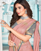 Vishal Prints Salmon Printed Chiffon Saree With Foil Print And Fancy Border