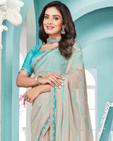 Vishal Prints Light Grey Printed Chiffon Saree With Fancy Border