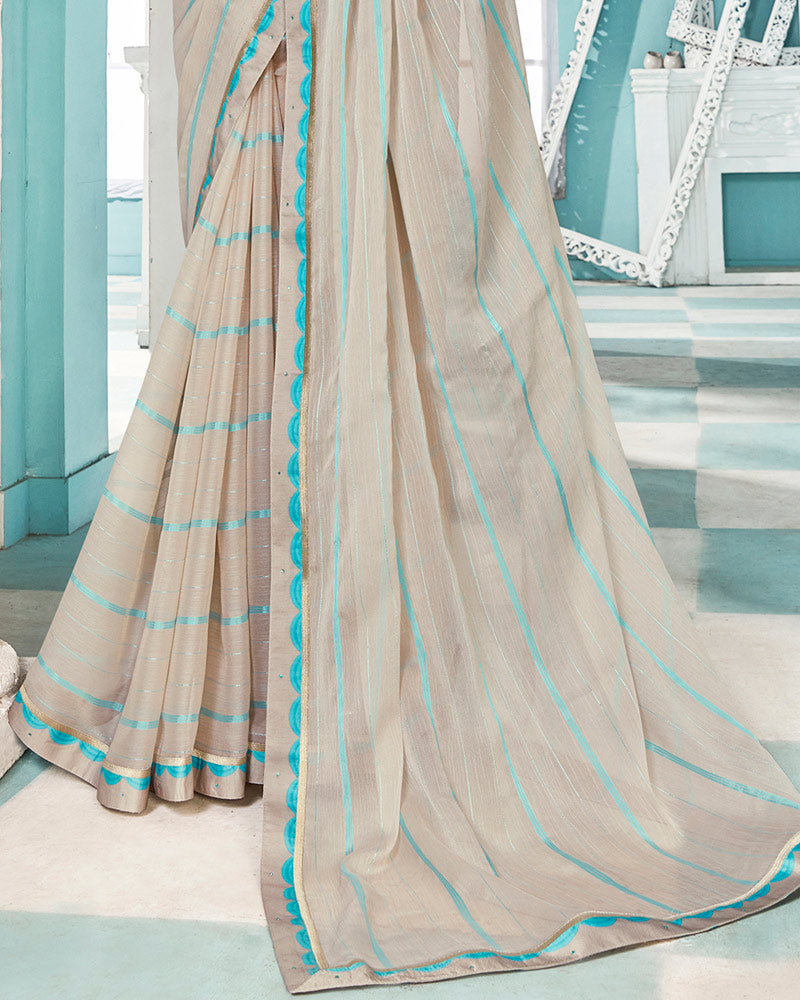 Vishal Prints Light Grey Printed Chiffon Saree With Fancy Border