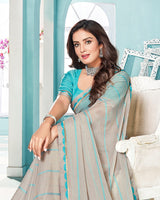 Vishal Prints Light Grey Printed Chiffon Saree With Fancy Border