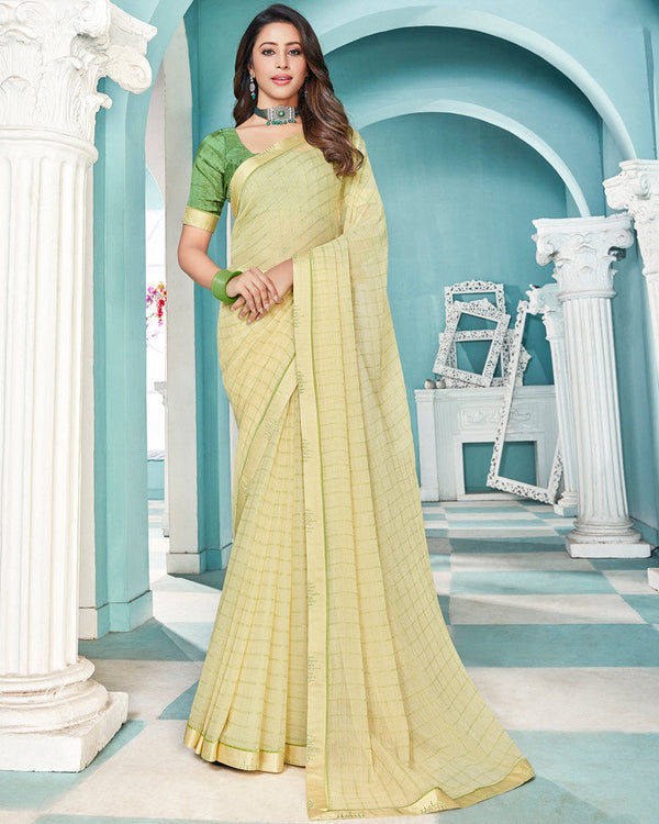 Vishal Prints Pastel Yellow Printed Chiffon Saree With Fancy Border
