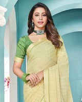 Vishal Prints Pastel Yellow Printed Chiffon Saree With Fancy Border