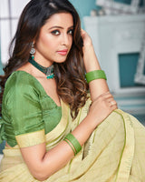 Vishal Prints Pastel Yellow Printed Chiffon Saree With Fancy Border