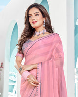 Vishal Prints Rose Pink Printed Chiffon Saree With Fancy Border