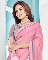 Vishal Prints Rose Pink Printed Chiffon Saree With Fancy Border