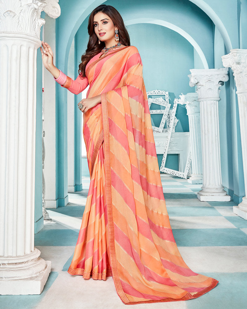 Vishal Prints Light Salmon Printed Chiffon Saree With Fancy Border