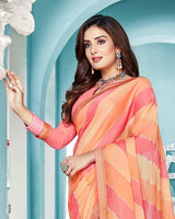 Vishal Prints Light Salmon Printed Chiffon Saree With Fancy Border