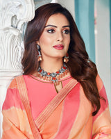 Vishal Prints Light Salmon Printed Chiffon Saree With Fancy Border