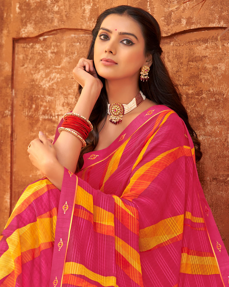 Vishal Prints French Rose Printed Patterned Georgette Saree With Fancy Border