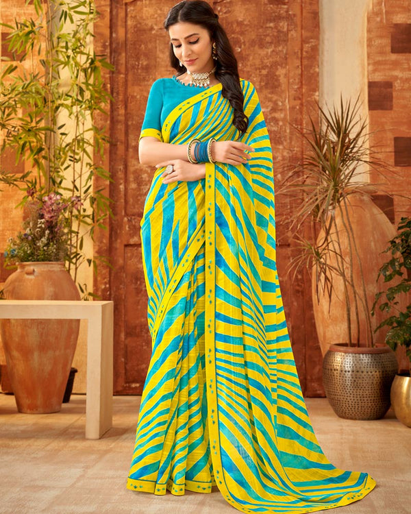 Vishal Prints Yellow Printed Patterned Georgette Saree With Fancy Border