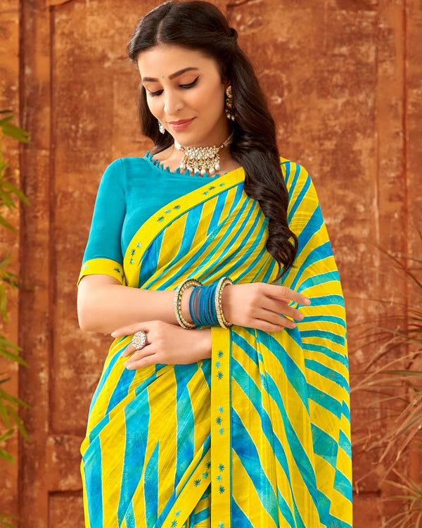 Vishal Prints Yellow Printed Patterned Georgette Saree With Fancy Border