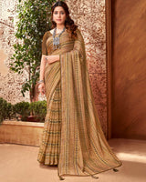 Vishal Prints Light Brown Brasso Digital Print Saree With Tassel