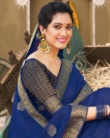 Vishal Prints Blue Chiffon Saree With Foil Print And Zari Border