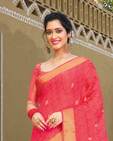 Vishal Prints Pink Chiffon Saree With Foil Print And Zari Border