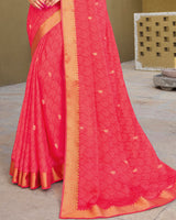 Vishal Prints Pink Chiffon Saree With Foil Print And Zari Border