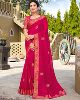 Vishal Prints Hot Pink Chiffon Saree With Foil Print And Zari Border