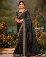 Vishal Prints Mine Shaft Grey Fancy Chiffon Saree With Diamond Work And Designer Zari Border