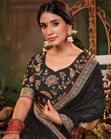 Vishal Prints Mine Shaft Grey Fancy Chiffon Saree With Diamond Work And Designer Zari Border