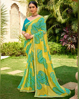 Vishal Prints Summer Yellow Printed Georgette Saree With Embroidery Border