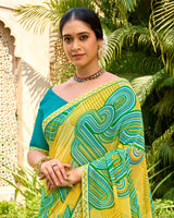 Vishal Prints Summer Yellow Printed Georgette Saree With Embroidery Border