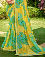 Vishal Prints Summer Yellow Printed Georgette Saree With Embroidery Border