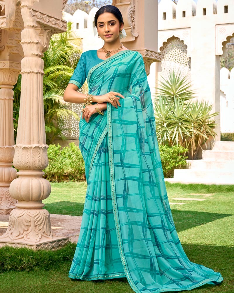Vishal Prints Northern Blue Printed Georgette Saree With Embroidery Border