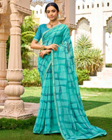 Vishal Prints Northern Blue Printed Georgette Saree With Embroidery Border