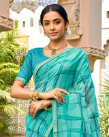 Vishal Prints Northern Blue Printed Georgette Saree With Embroidery Border