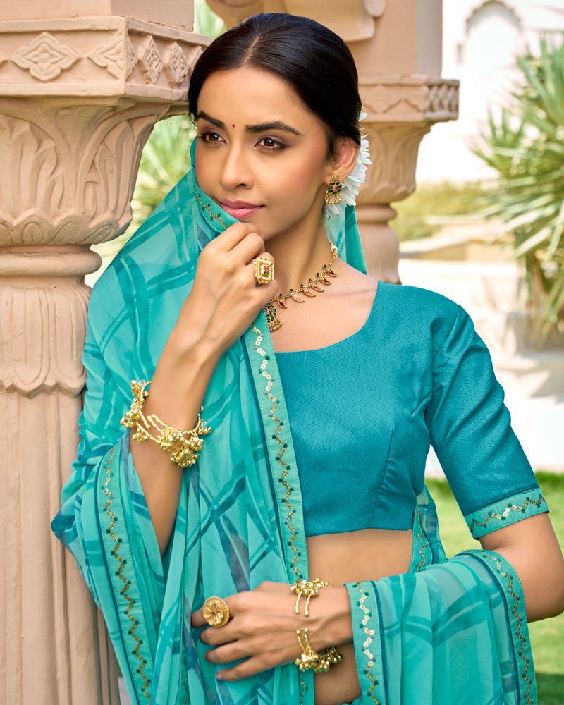 Vishal Prints Northern Blue Printed Georgette Saree With Embroidery Border