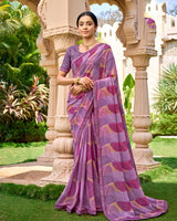 Vishal Prints Lavender Purple Printed Georgette Saree With Embroidery Border