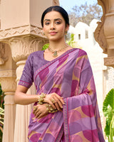 Vishal Prints Lavender Purple Printed Georgette Saree With Embroidery Border