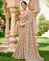 Vishal Prints Light Fawn Printed Georgette Saree With Embroidery Border