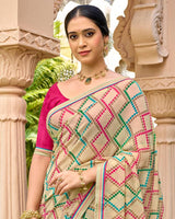 Vishal Prints Light Fawn Printed Georgette Saree With Embroidery Border