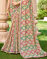 Vishal Prints Light Fawn Printed Georgette Saree With Embroidery Border