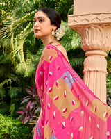 Vishal Prints French Rose Pink Printed Georgette Saree With Embroidery Border