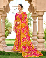 Vishal Prints Rusty Orange Printed Georgette Saree With Embroidery Border